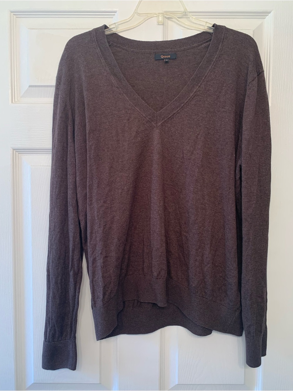 Quince Lightweight Cotton Cashmere V-Neck Sweater Mocha Heather Size XL